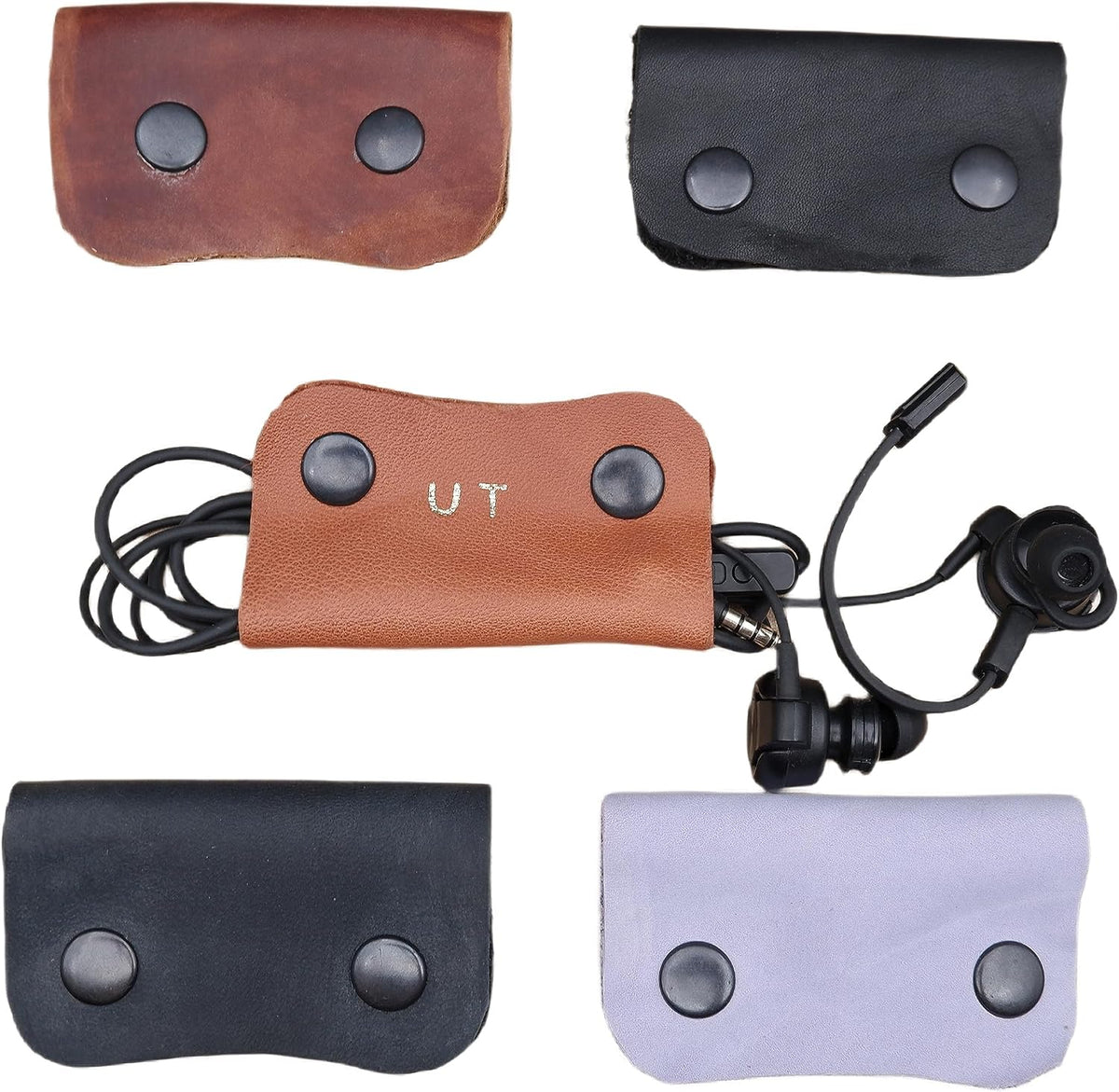 Personalized Leather Cable Organizer Set