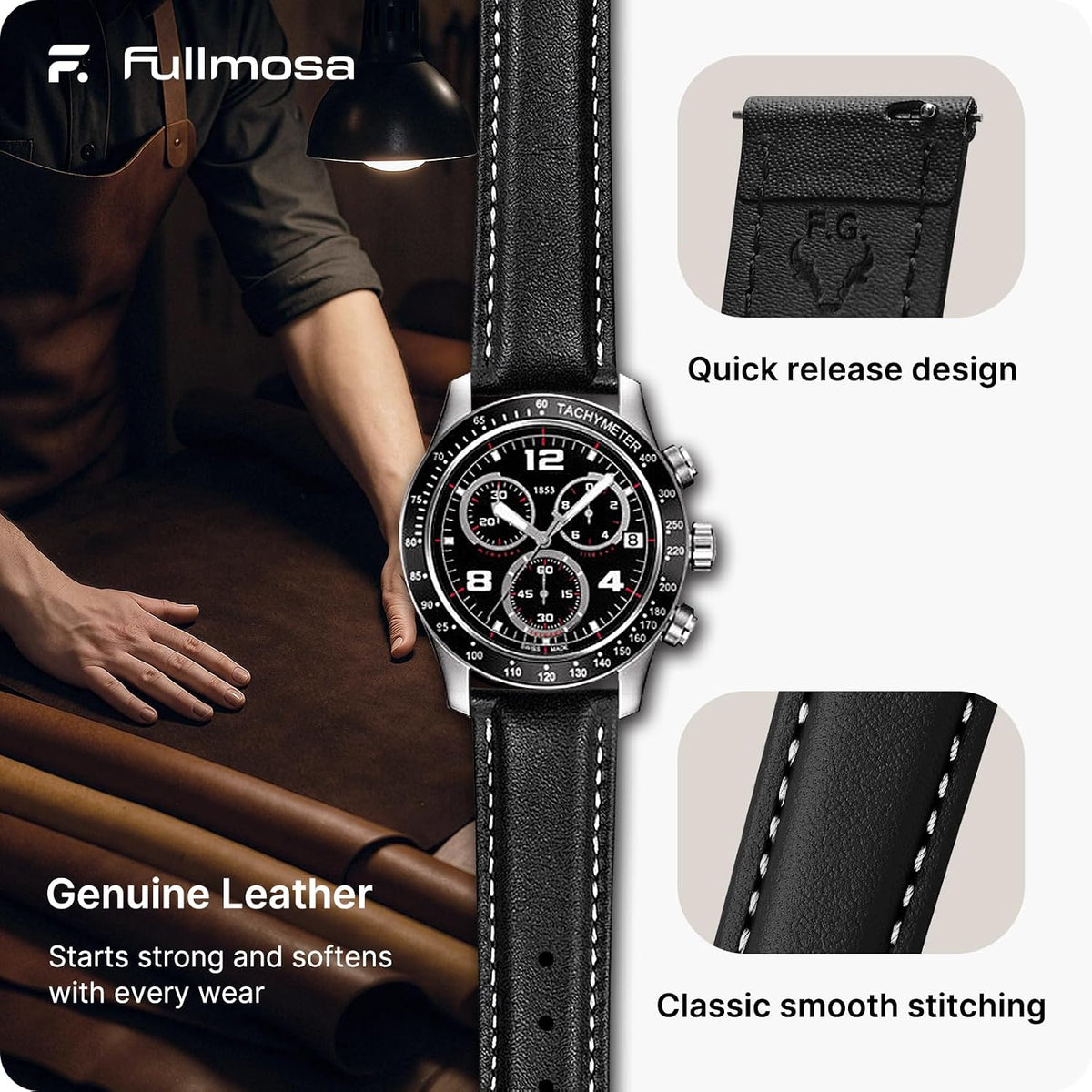 Quick Release Leather Watch Band