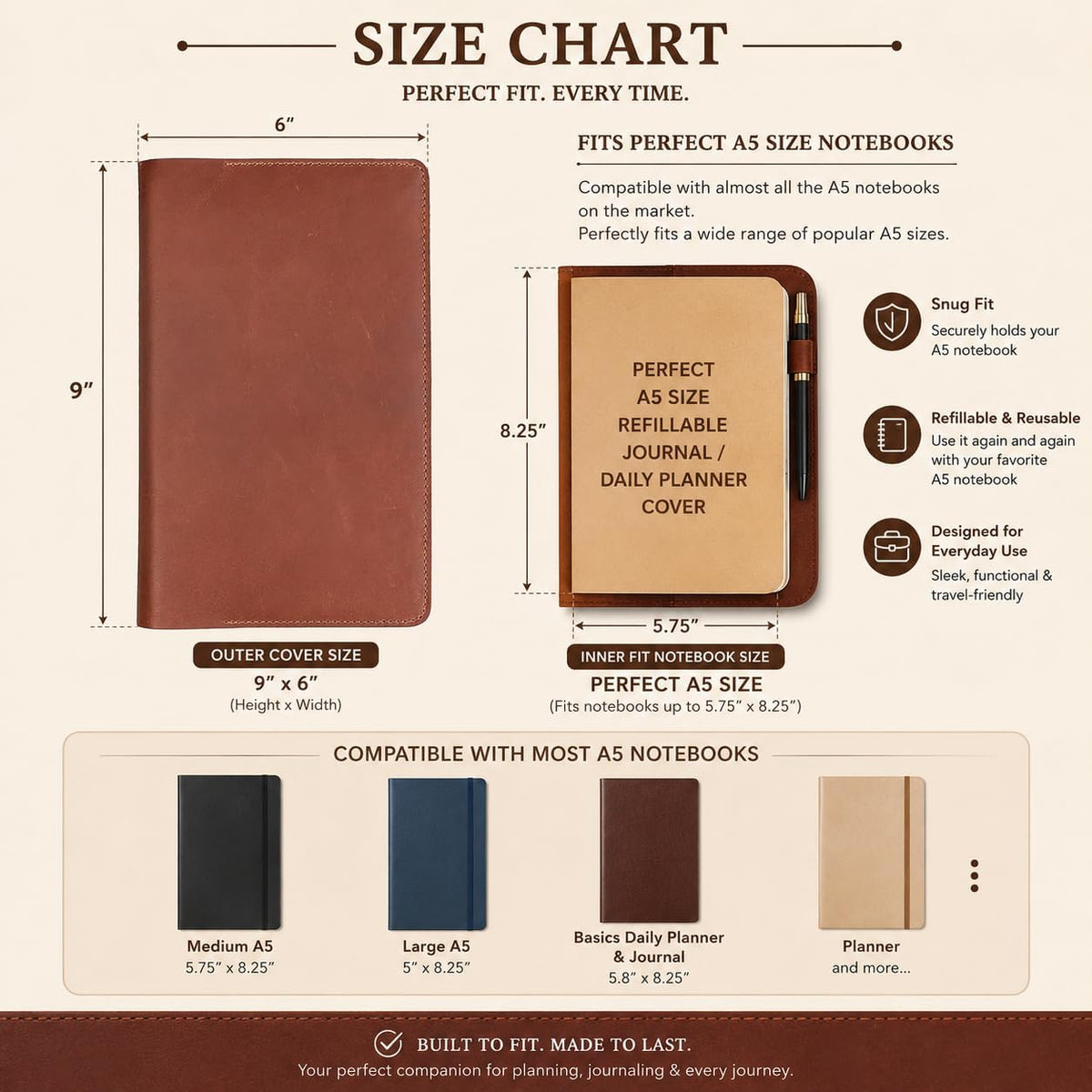 Refillable A5 Leather Journal Cover