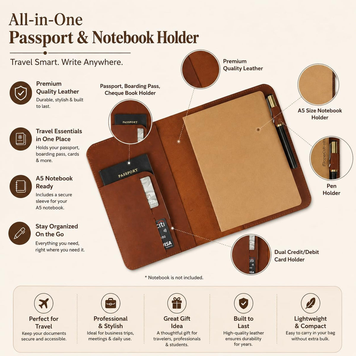Refillable A5 Leather Journal Cover