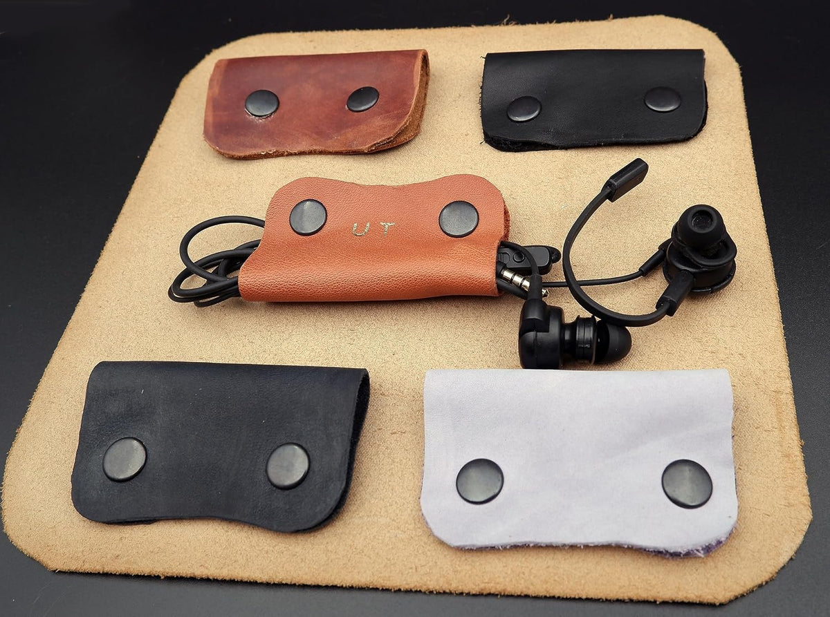 Personalized Leather Cable Organizer Set